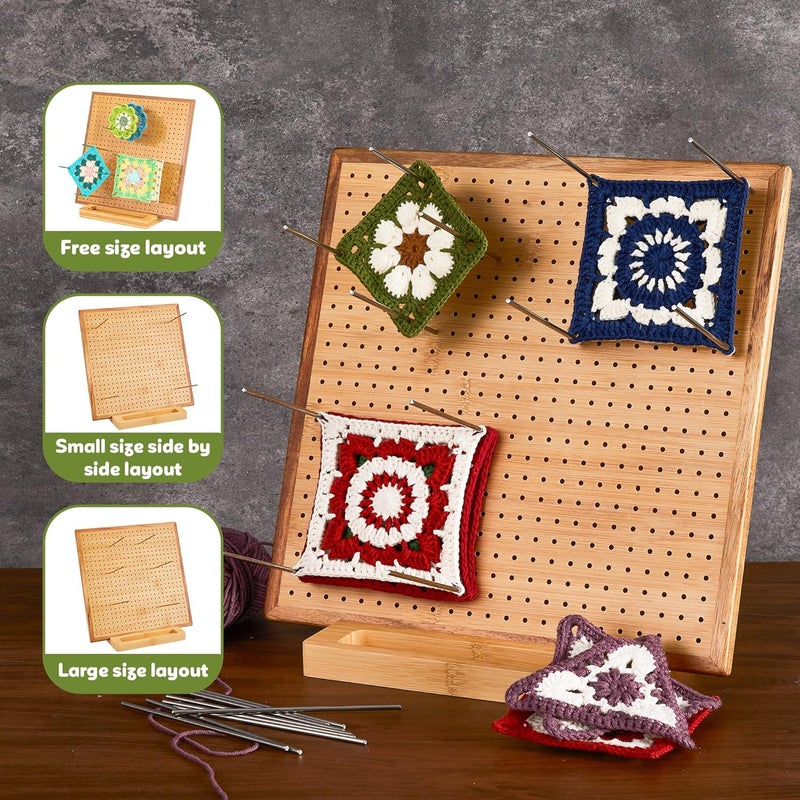 OAKWOOMA 11.8" Crochet Blocking Board with 20 Pegs Pins, Granny Square Blocking Board for Crochet Projects, Bamboo Blocking Boards for Crocheting and Knitting, Wooden Gifts for Crocheter - Image 4